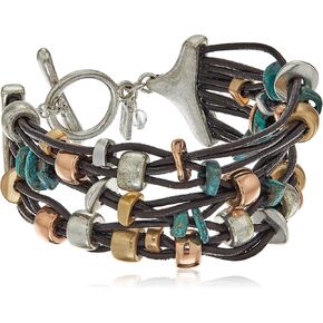 Robert Lee Morris Femme Petal Patina Mixed Metal Bead Multi-Row Toggle Bracelet in Saudi Arabia