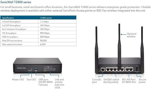 Dell Sonicwall 01-SSC-0514 TZ400 Security Appliance 7 Ports 10MB/100MB LAN, GigE in Saudi Arabia