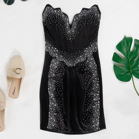 Women's Sexy Club Night Out Spaghetti Strap Rhinestone Sleeveless Hollow Cut Evening Party Mini Dress in Kuwait