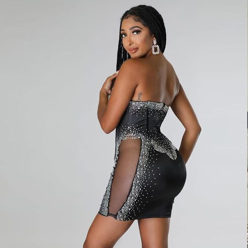 Women's Sexy Club Night Out Spaghetti Strap Rhinestone Sleeveless Hollow Cut Evening Party Mini Dress in Kuwait