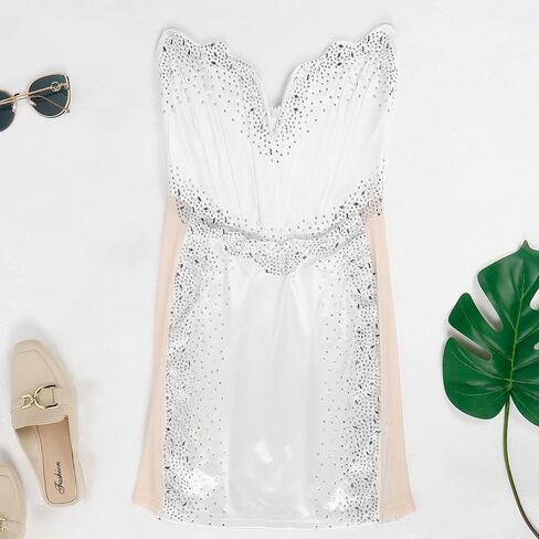 Women's Sexy Club Night Out Spaghetti Strap Rhinestone Sleeveless Hollow Cut Evening Party Mini Dress in Kuwait