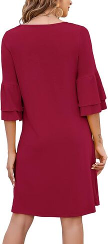 Gracyoga Women's Summer Cute V-Neck Ruffle Bell Sleeve Flowy Shift Dress Tunic Dress Mini Dresses in Saudi Arabia