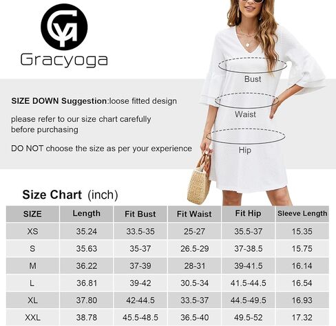Gracyoga Women's Summer Cute V-Neck Ruffle Bell Sleeve Flowy Shift Dress Tunic Dress Mini Dresses in Saudi Arabia