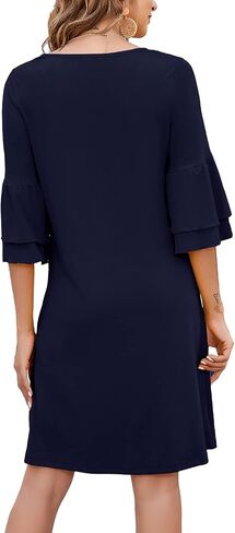 Gracyoga Women's Summer Cute V-Neck Ruffle Bell Sleeve Flowy Shift Dress Tunic Dress Mini Dresses in Saudi Arabia