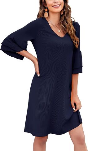 Gracyoga Women's Summer Cute V-Neck Ruffle Bell Sleeve Flowy Shift Dress Tunic Dress Mini Dresses in Saudi Arabia