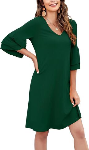 Gracyoga Women's Summer Cute V-Neck Ruffle Bell Sleeve Flowy Shift Dress Tunic Dress Mini Dresses in Saudi Arabia