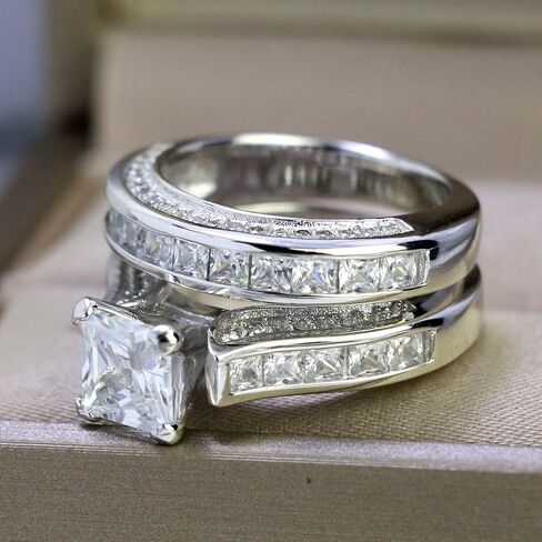 LOVERSRING Couple Ring Bridal Set His Hers Women White Gold Filled CZ Men Stainless Steel Wedding Ring Band Set in Saudi Arabia