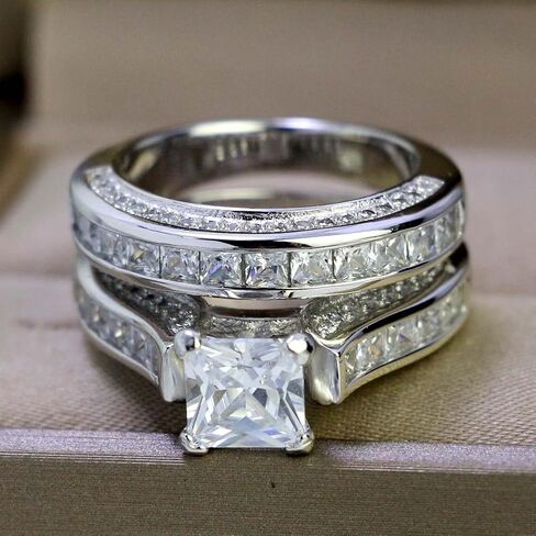LOVERSRING Couple Ring Bridal Set His Hers Women White Gold Filled CZ Men Stainless Steel Wedding Ring Band Set in Saudi Arabia