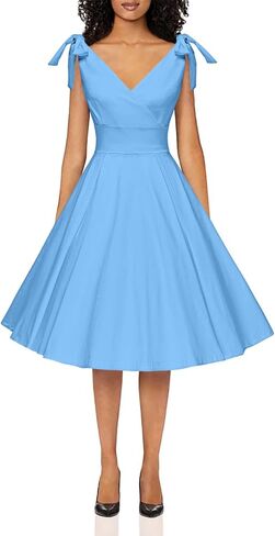 فستان كوكتيل من DressesTown للسيدات من الخمسينيات برقبة على شكل حرف V وقابل للتعديل على شكل فيونكة in Kuwait