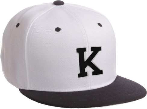 Classic Snapback Hat Custom A to Z Initial Letters, White Black Cap White Black in Kuwait