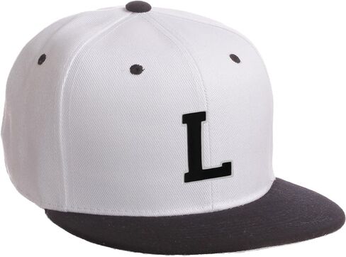 Classic Snapback Hat Custom A to Z Initial Letters, White Black Cap White Black in Kuwait
