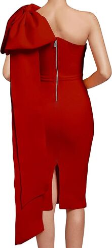 UONBOX Women's One Shoulder Bowknot Long Sleeve Bodycon Knee Length Club Party Bandage Dress in Kuwait