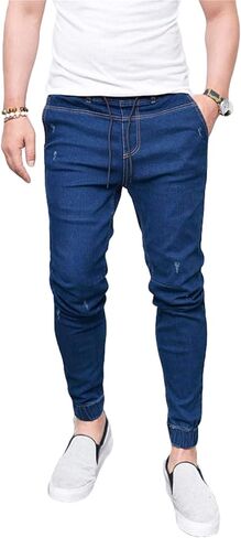 Andongnywell Mens Skinny Stretch Elasticated Waist Jeans Workout Slim fit Jogger Trousers Stretchy Denim Pants in Kuwait
