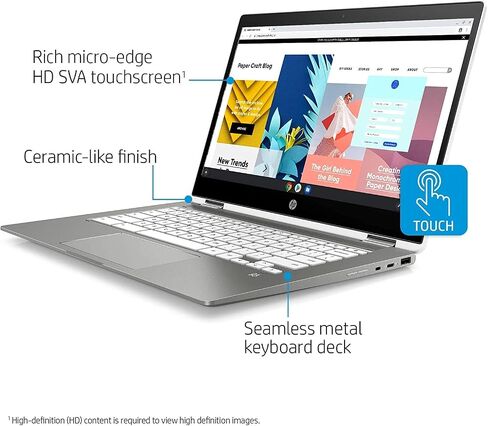 HP X360 14 Chromebook Laptop Computer 14" HD SVA Touch Display Intel Pentium Dual-Core N5000 Processor 4GB DDR4 128GB eMMC WiFi Webcam Chrome OS 14b-ca0061wm (Renewed) in Saudi Arabia