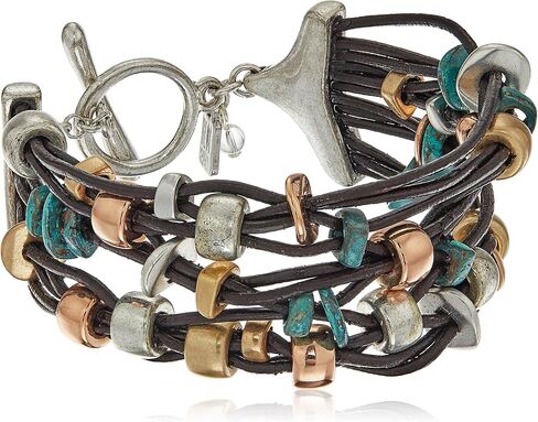 Robert Lee Morris Femme Petal Patina Mixed Metal Bead Multi-Row Toggle Bracelet in Saudi Arabia