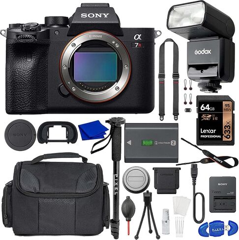 Sony Alpha a7R IVA Mirrorless Digital Camera (ILCE7RM4A/B) Body Bundle with GODOX Flash, 64GB SDXC Card, Gadget Bag, Monopod + More Accessory Kit | Sony A7R4 in Saudi Arabia