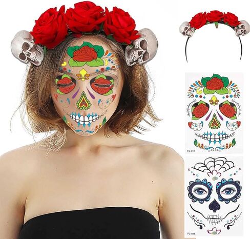 Woeoe Halloween Skull Headband Day of the Dead Costume Flower Crown Floral Spider Headpiece Accessory for Women and Girls in Kuwait