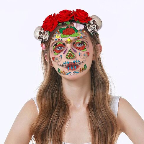 Woeoe Halloween Skull Headband Day of the Dead Costume Flower Crown Floral Spider Headpiece Accessory for Women and Girls in Kuwait