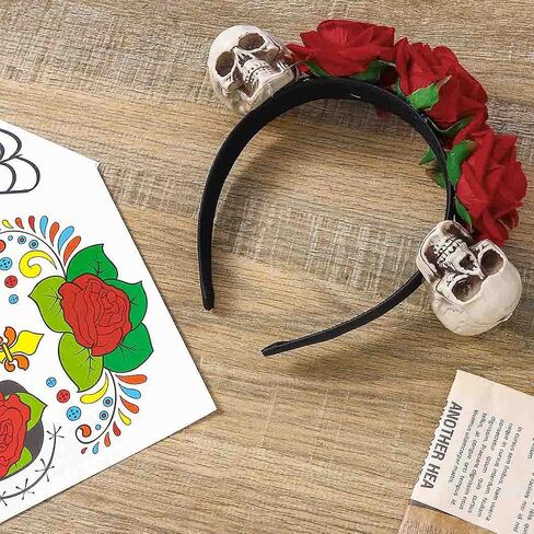 Woeoe Halloween Skull Headband Day of the Dead Costume Flower Crown Floral Spider Headpiece Accessory for Women and Girls in Kuwait