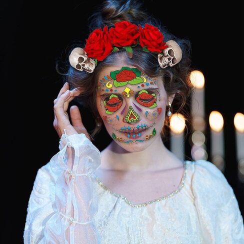 Woeoe Halloween Skull Headband Day of the Dead Costume Flower Crown Floral Spider Headpiece Accessory for Women and Girls in Kuwait