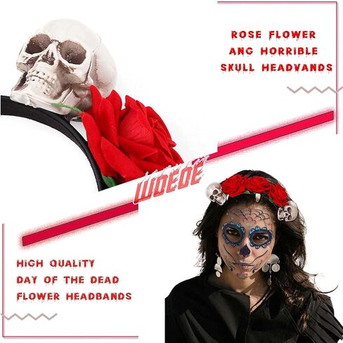 Woeoe Halloween Skull Headband Day of the Dead Costume Flower Crown Floral Spider Headpiece Accessory for Women and Girls in Kuwait