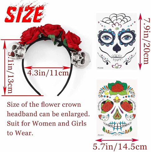 Woeoe Halloween Skull Headband Day of the Dead Costume Flower Crown Floral Spider Headpiece Accessory for Women and Girls in Kuwait