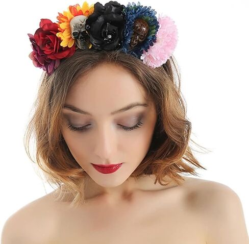 Woeoe Halloween Skull Headband Day of the Dead Costume Flower Crown Floral Spider Headpiece Accessory for Women and Girls in Kuwait