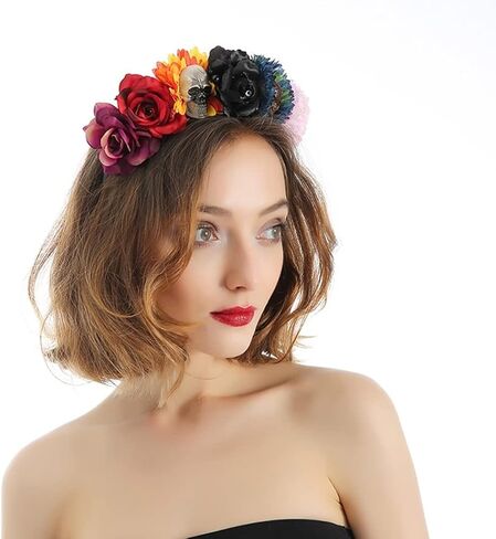 Woeoe Halloween Skull Headband Day of the Dead Costume Flower Crown Floral Spider Headpiece Accessory for Women and Girls in Kuwait