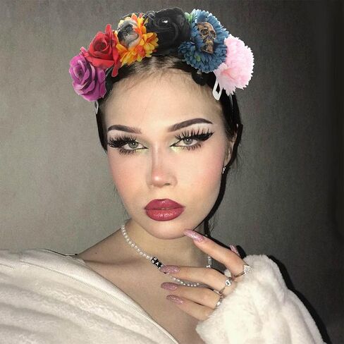 Woeoe Halloween Skull Headband Day of the Dead Costume Flower Crown Floral Spider Headpiece Accessory for Women and Girls in Kuwait