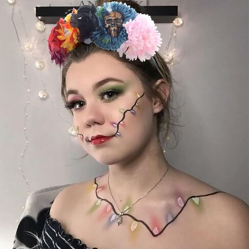 Woeoe Halloween Skull Headband Day of the Dead Costume Flower Crown Floral Spider Headpiece Accessory for Women and Girls in Kuwait