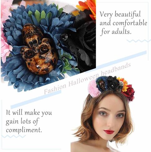 Woeoe Halloween Skull Headband Day of the Dead Costume Flower Crown Floral Spider Headpiece Accessory for Women and Girls in Kuwait