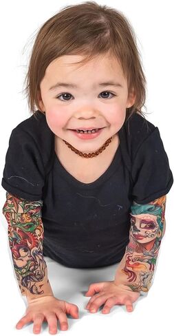 Wild Rose Baby Boy Girl Tattoo Sleeve Shirt, Sugar Skull Snake Sunflower, Black in Saudi Arabia