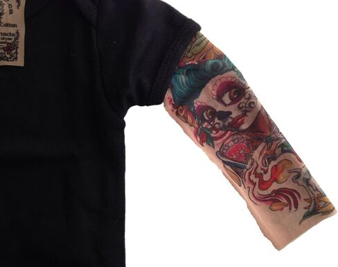 Wild Rose Baby Boy Girl Tattoo Sleeve Shirt, Sugar Skull Snake Sunflower, Black in Saudi Arabia