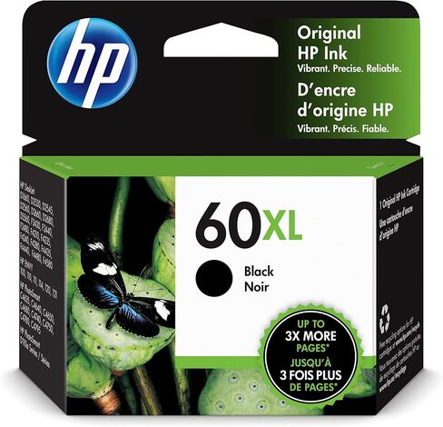 Original HP 60XL Black High-yield Ink Cartridge | Works with DeskJet D1660, D2500, D2600, D5560, F2400, F4200, F4400, F4580; ENVY 100, 110, 120; PhotoSmart C4600, C4700, D110a Series | CC641WN in Saudi Arabia