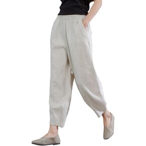 IXIMO Women's 100% Linen Pants Relax Fit Lantern Cropped TaperedPants Trousers with Elastic Waist in Saudi Arabia