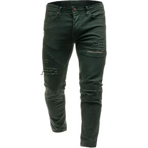 Andongnywell Mens Destroyed Straight Fit Jeans Ripped Skinny Biker Trousers Slim Fit Denim Pants with Zippers in Saudi Arabia