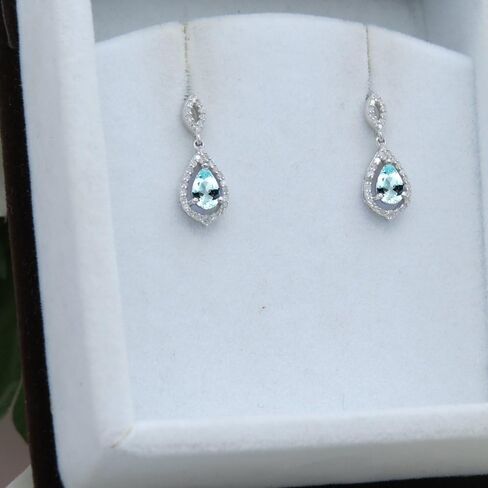 مجموعة Dazzlingrock مقاس 6 × 4 مم كل أحجار كريمة على شكل كمثرى وأقراط متدلية من الماس الأبيض للسيدات على شكل دمعة، من الفضة الاسترليني in Saudi Arabia