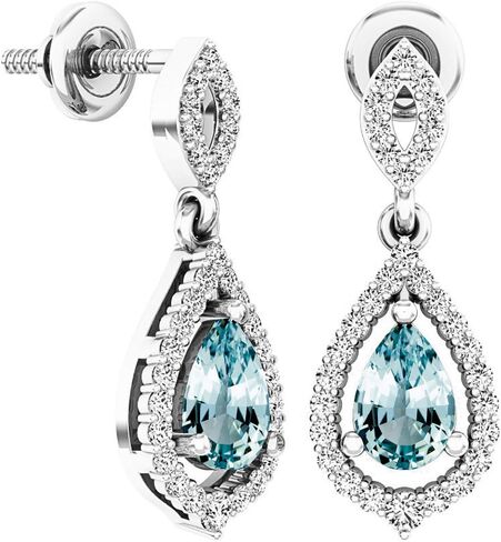 مجموعة Dazzlingrock مقاس 6 × 4 مم كل أحجار كريمة على شكل كمثرى وأقراط متدلية من الماس الأبيض للسيدات على شكل دمعة، من الفضة الاسترليني in Saudi Arabia