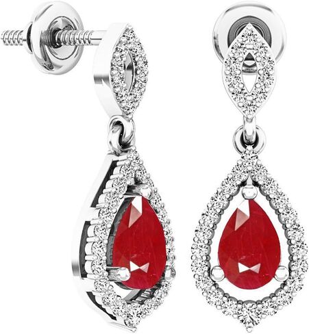 مجموعة Dazzlingrock مقاس 6 × 4 مم كل أحجار كريمة على شكل كمثرى وأقراط متدلية من الماس الأبيض للسيدات على شكل دمعة، من الفضة الاسترليني in Saudi Arabia