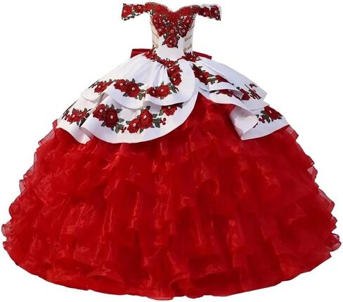 Floral Applique Pearls Quinceanera Dresses Charro Mexcian Style Ball Gown Sweet 15 Girls 2023 in Saudi Arabia