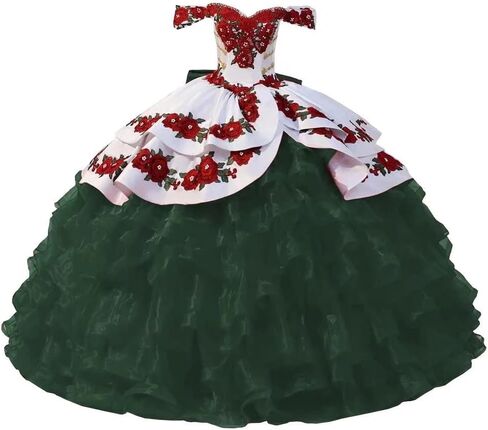 Floral Applique Pearls Quinceanera Dresses Charro Mexcian Style Ball Gown Sweet 15 Girls 2023 in Saudi Arabia