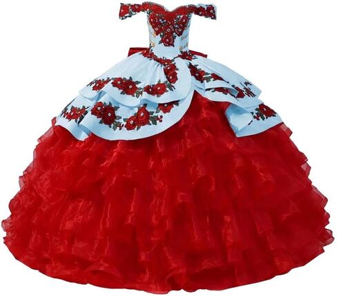 Floral Applique Pearls Quinceanera Dresses Charro Mexcian Style Ball Gown Sweet 15 Girls 2023 in Saudi Arabia