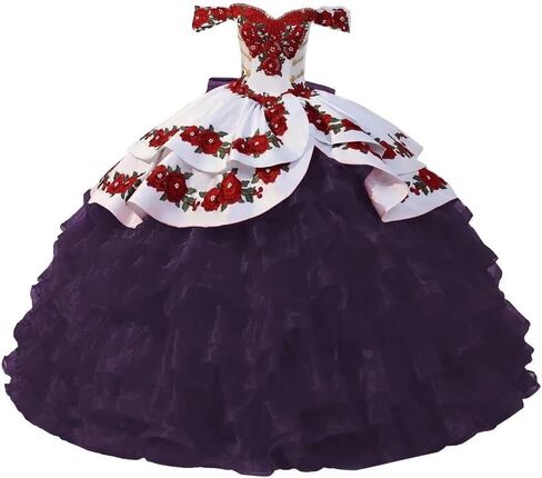 Floral Applique Pearls Quinceanera Dresses Charro Mexcian Style Ball Gown Sweet 15 Girls 2023 in Saudi Arabia