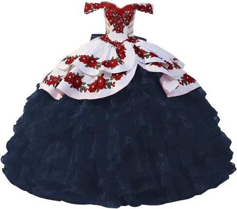 Floral Applique Pearls Quinceanera Dresses Charro Mexcian Style Ball Gown Sweet 15 Girls 2023 in Saudi Arabia