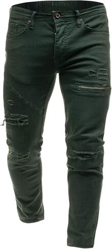 Andongnywell Mens Destroyed Straight Fit Jeans Ripped Skinny Biker Trousers Slim Fit Denim Pants with Zippers in Saudi Arabia
