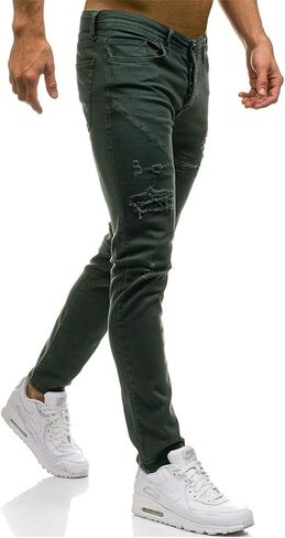 Andongnywell Mens Destroyed Straight Fit Jeans Ripped Skinny Biker Trousers Slim Fit Denim Pants with Zippers in Saudi Arabia