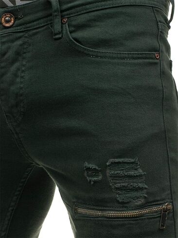 Andongnywell Mens Destroyed Straight Fit Jeans Ripped Skinny Biker Trousers Slim Fit Denim Pants with Zippers in Saudi Arabia