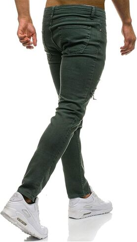 Andongnywell Mens Destroyed Straight Fit Jeans Ripped Skinny Biker Trousers Slim Fit Denim Pants with Zippers in Saudi Arabia