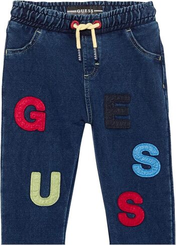 مجموعة من قطعتين من تي شيرت منسوج برسومات جرافيكية قصيرة الأكمام للأولاد من GUESS وسروال من قماش الدنيم المنسوج القابل للسحب in Kuwait