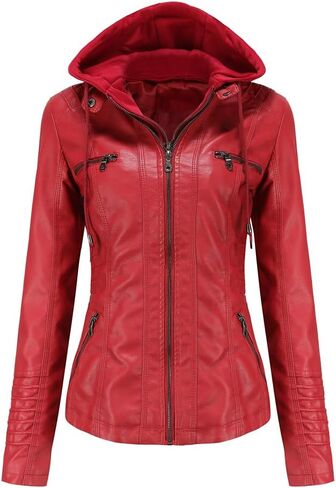Tagoo Faux Leather Jacket Women Motorcycle Coat for Biker with Removable Hood Plus Size in Saudi Arabia